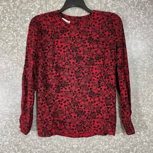 Jones New York Vintage 80's Red Buffalo Check Floral Top - Size 6 - Long Sleeves
